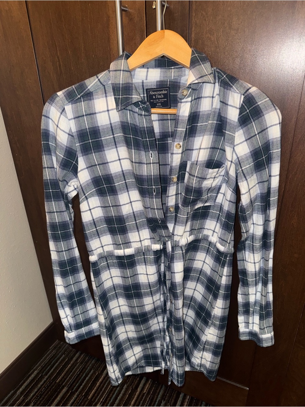 Abercrombie & Fitch Navy and White Plaid Button-Front Shirt Dress